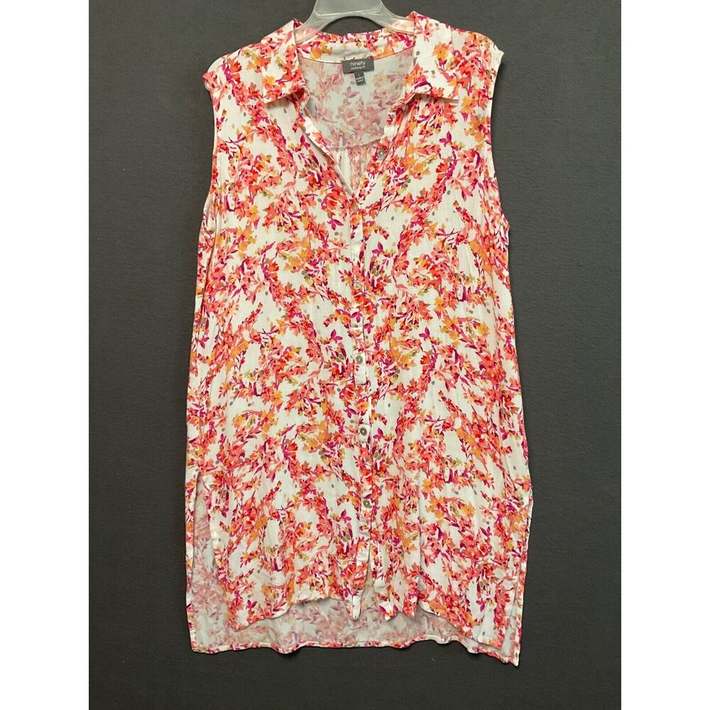 Ninety Clothing Co Women's L Button Front Sleeveless Floral Rayon‎ Dress